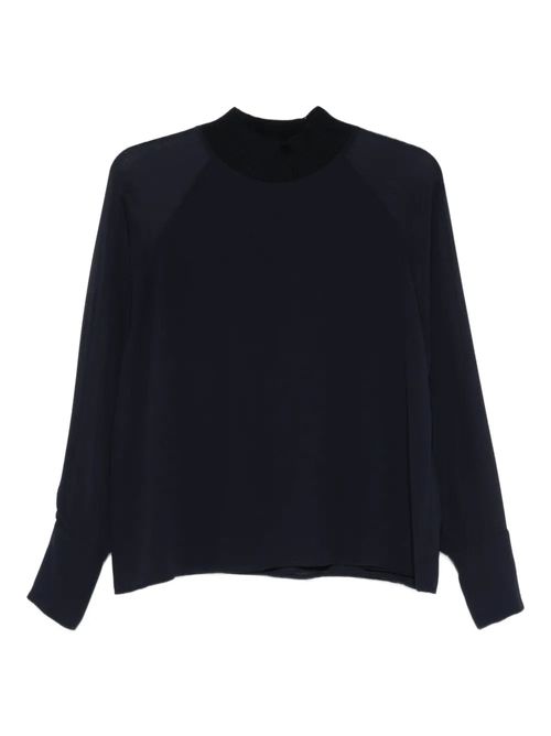 Ribbed High-Neck Shirt — Navy