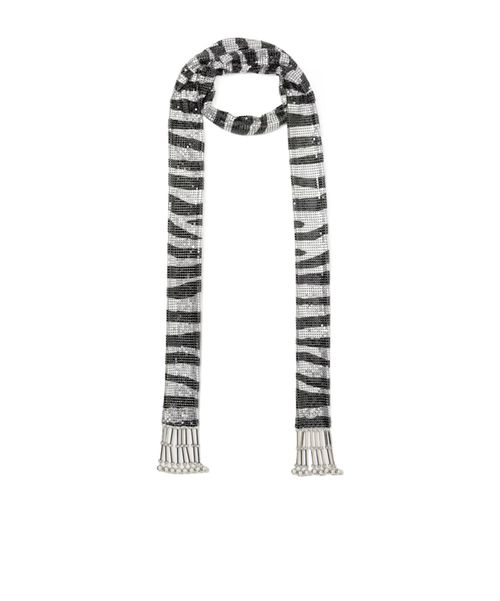 Fringed zebra-print chainmail scarf