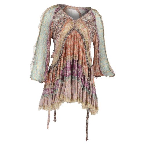 Carnaby Floral Print Mini Tiered Dress in Multicolor Silk