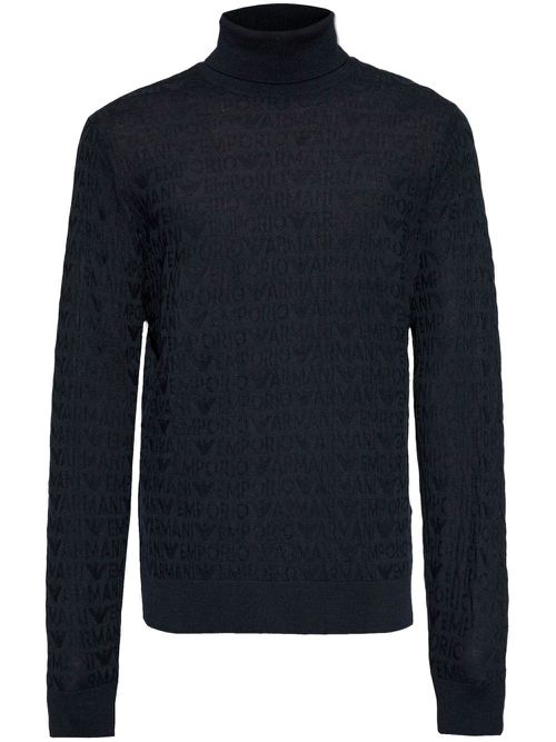 Logo-jacquard turtleneck jumper - Black