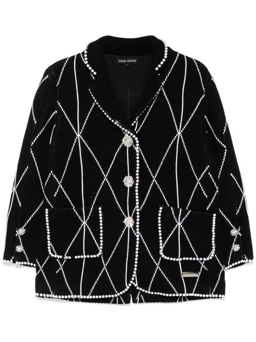 Faux-pearl embellished single-breasted blazer - Black
