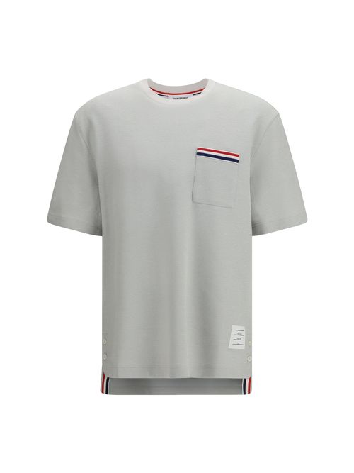 Cotton-Linen with Striped Pocket Detail T-Shirt — Gray