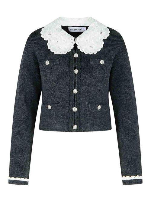 Dark Grey Wool Blend Crop Cardigan