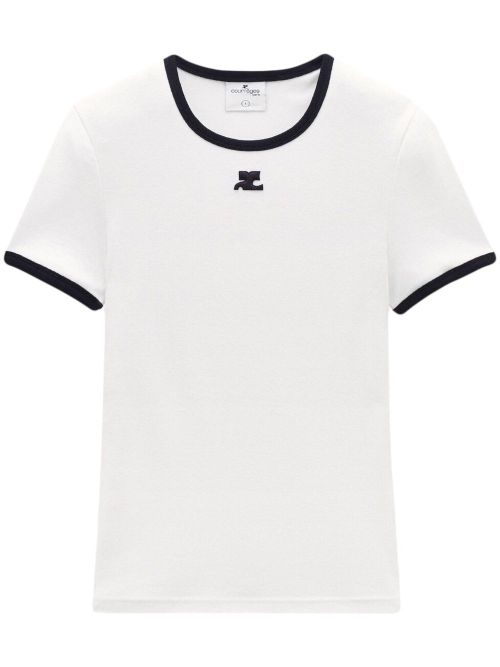 Courrèges Cotton Logo T-Shirt with Contrast Trim for Women