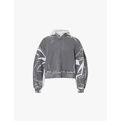 Mens Grey Plastisol Hood Cropped Cotton-jersey Hoody Xl