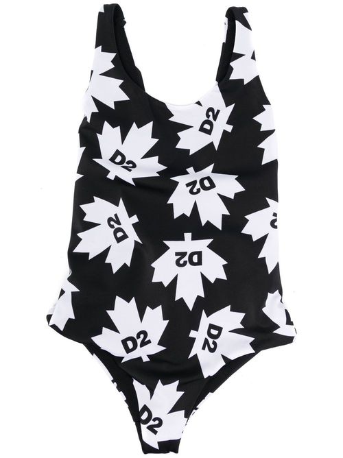 Maple leaf-print swimsuit - Black