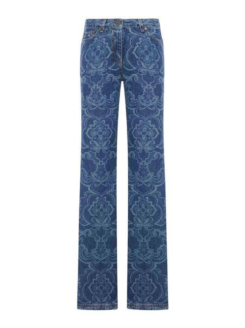 Jacquard Denim Jeans With Ornamental Pattern