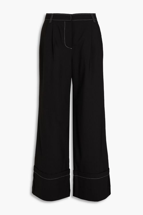 Macie topstitched pleated wool-blend wide-leg pants
