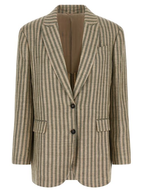 Striped Linen Blend Blazer — Beige