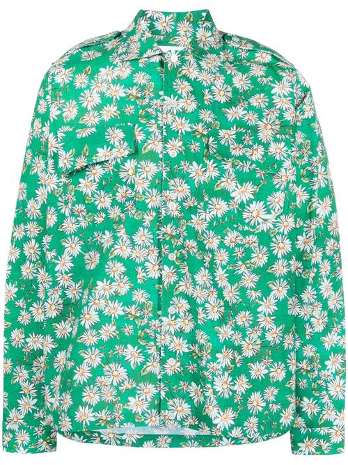 Daisy-print long-sleeved shirt - Green