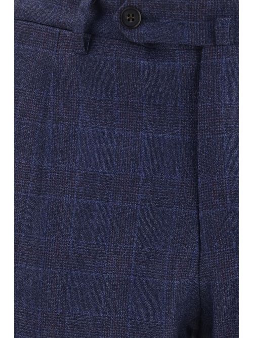 Tone-on-Tone Checked Wool Trousers — Blue