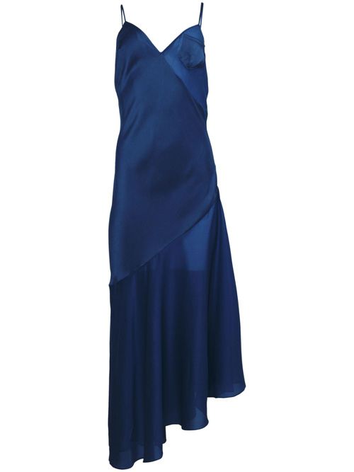 Asymmetric panelled midi slip dress - Blue