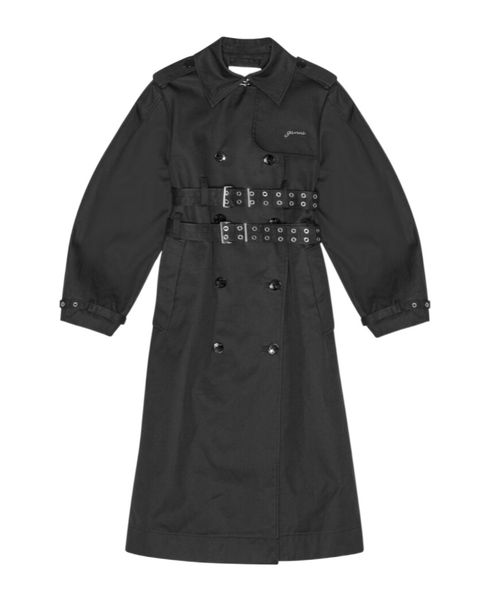 Black Bonded Cotton Trench Coat