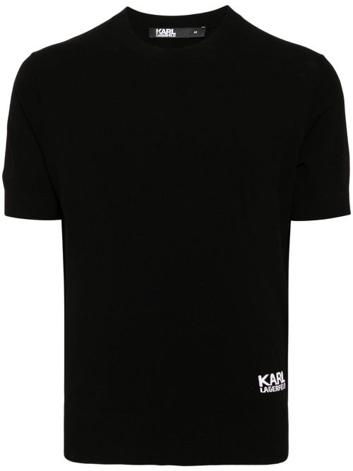 Logo-intarsia knitted top - Black