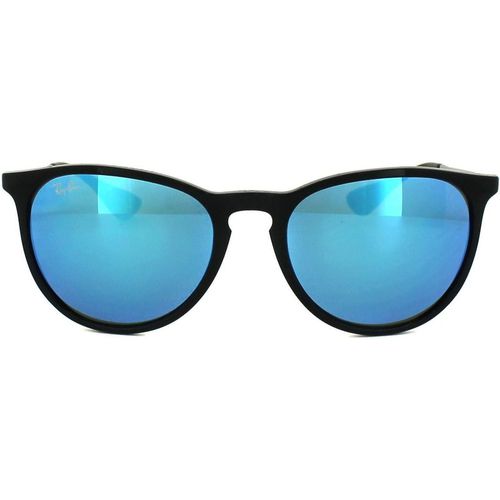 Round Black & Gunmetal Blue Mirror Sunglasses