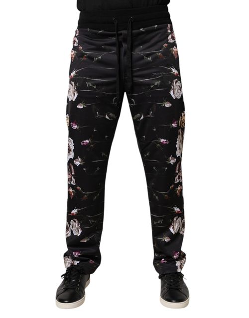 Floral Polyester Joggers — Black