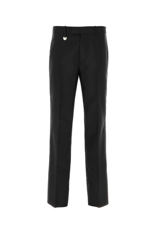 Wool Blend Wide-Leg Trousers — Black