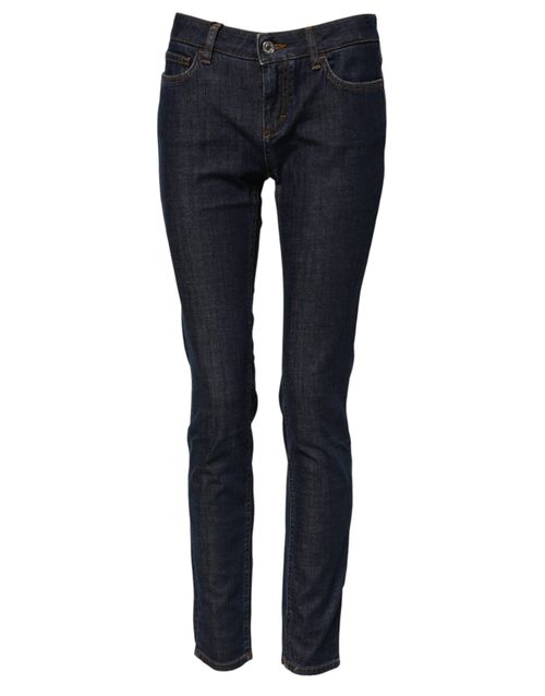 Skinny Mid-Waist Cotton Blend Jeans — Navy