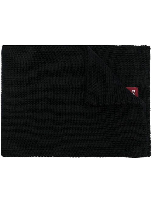 Logo-patch knitted scarf - Black