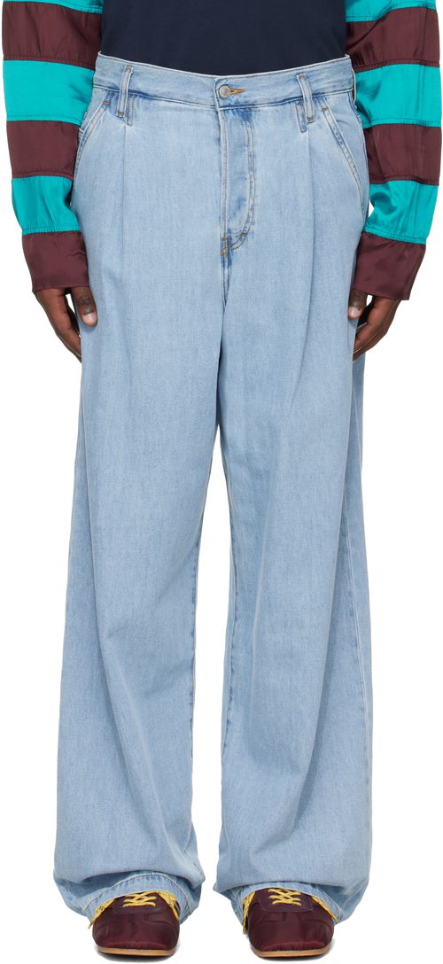 Blue Pleated Jeans