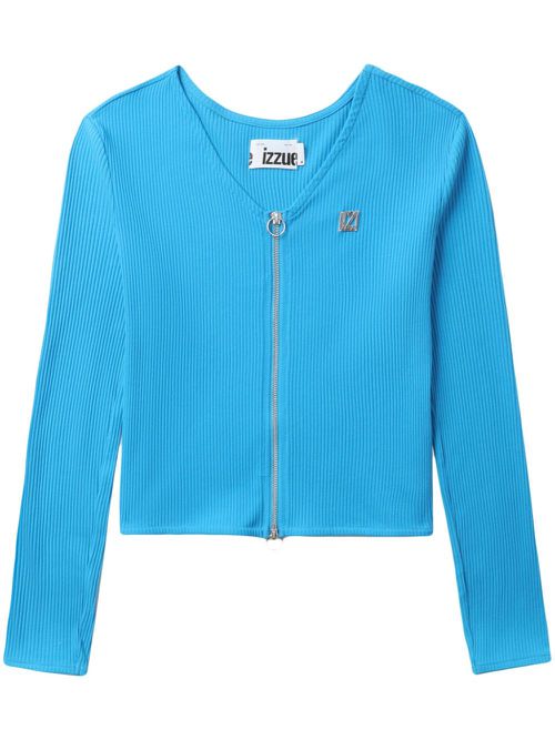 Zip-up ribbed-knit cardigan - Blue