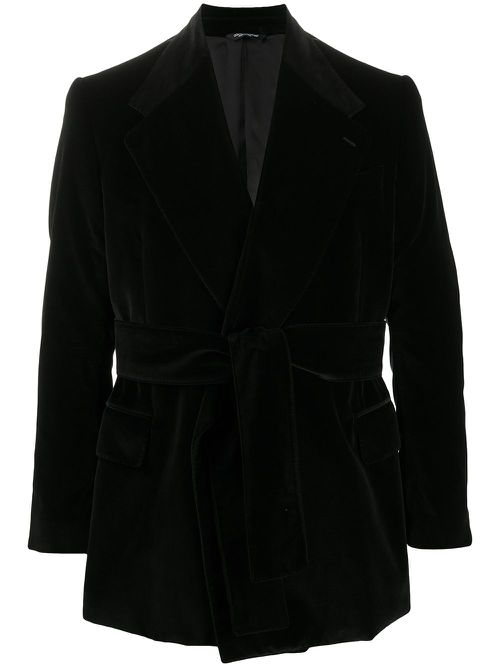 Notch-lapel tie-waist jacket - Black