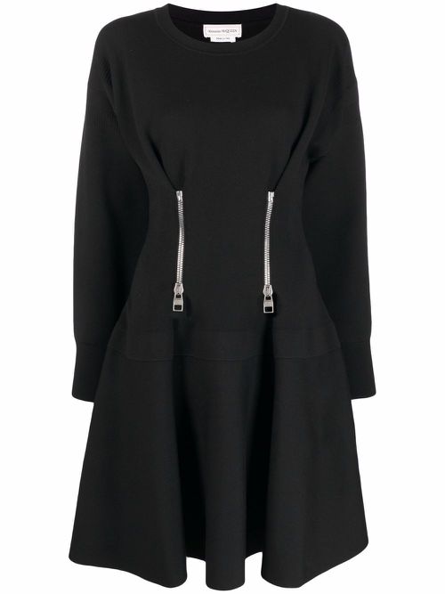 Zip-detail flared dress - Black