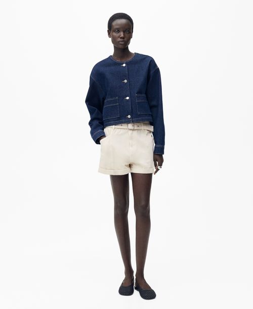 Women's Rolled Hem Paperbag Shorts - Ecru
