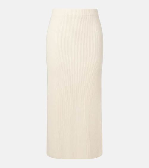 Ribbed-knit cotton-blend midi skirt