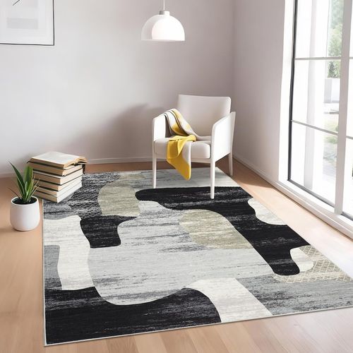 Garvee Modern Grey 9x12 Abstract Area Rugs - Soft Washable Low Pile - Non Slip Foldable Thin Mat - Durable Fiber for Living Room Bedroom Office