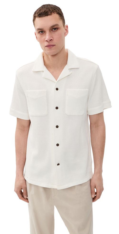 Cotton Linen Waffle Knit Andy Camp Shirt Nevis