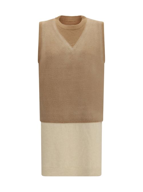 Double-Layer Wool Knit Vest — Camel