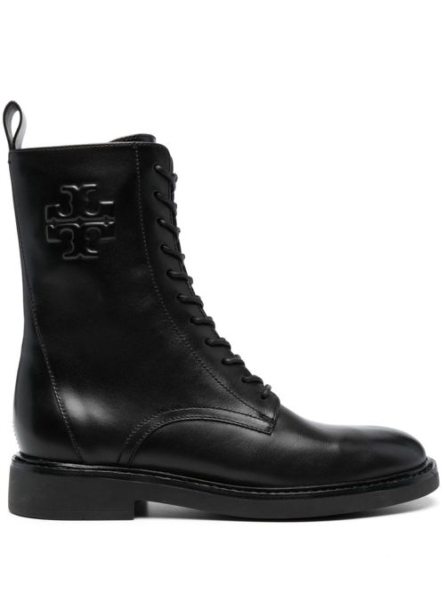 Double T leather combat boots - Black