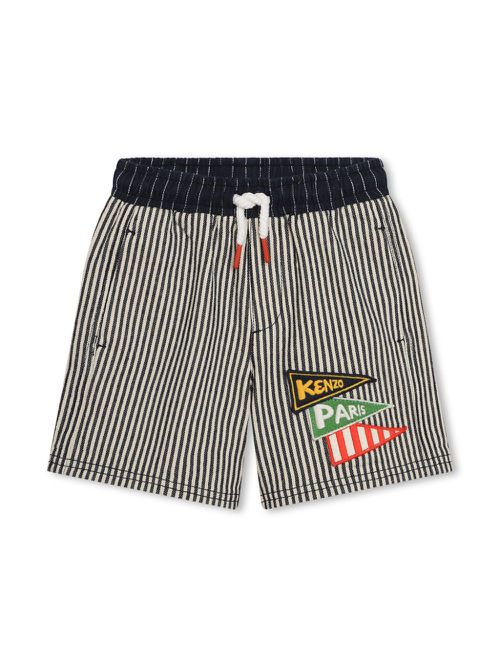 Logo-appliqué striped cotton shorts - Blue