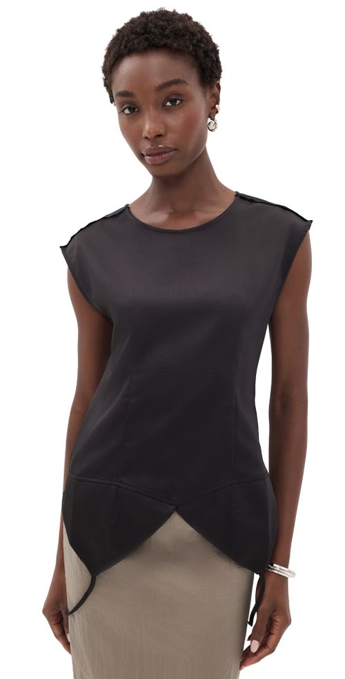 Sleeveless Satin Top with Bottom V Slit Nero