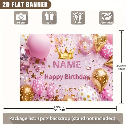 TEMU 2d Flat Banner, Luxury Crown Party Theme Personalized Birthday Custom Poster, Vinyl Material Inkjet Printing Poster, Party Decoration