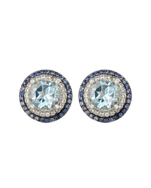 Silver 0.02 ct. tw. Diamond & Gemstone Double Halo Studs