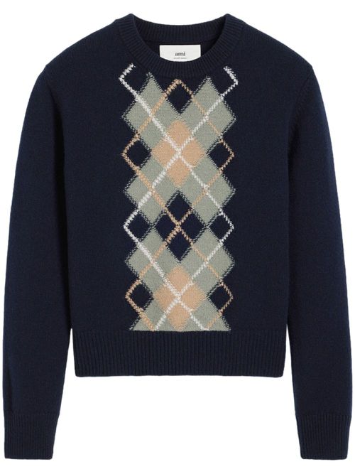 Argyle wool-cashmere blend jumper - Blue