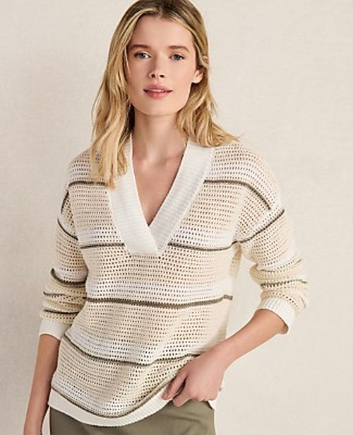 Ann Taylor Haven Well Within Cotton Linen Stripe Crossover Sweater