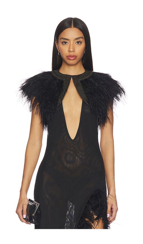 Jaded London Feather Shrug With Pu Placket in Black. M also in