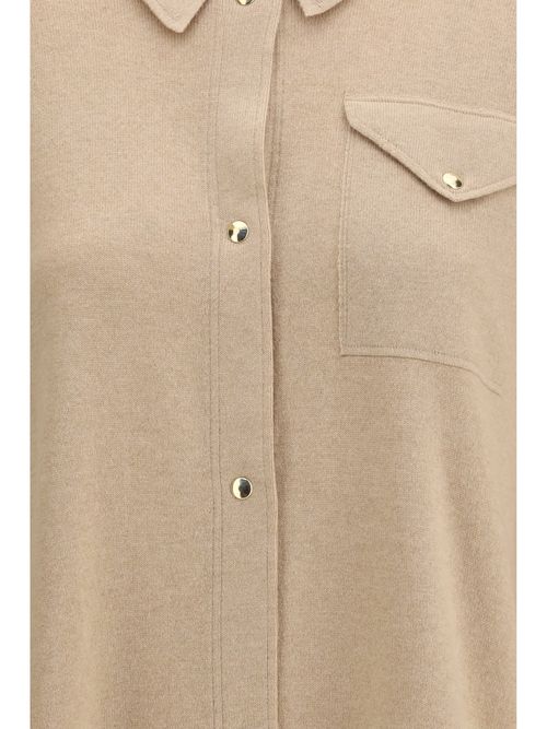 Fleece-Wool Knit Shirt — Beige