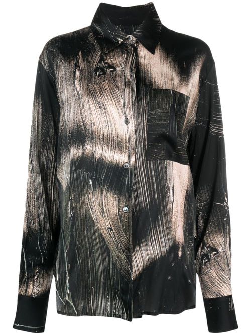 Abstract-pattern stretch-silk shirt - Black