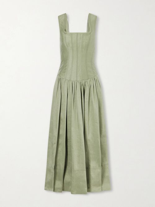Spirelle Linen-blend Dupione Midi Dress - Green