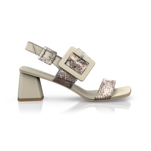 Absatz Schuhe für Damen - Handgemacht in Italien aus Geprägtes Leder Gold Animal Prints - Selbst gestalten, Mittlerer Absatz, Schnallen - GIROTTI