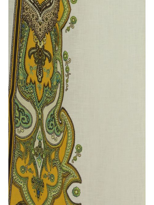 Paisley-Print Linen Trousers — Cream