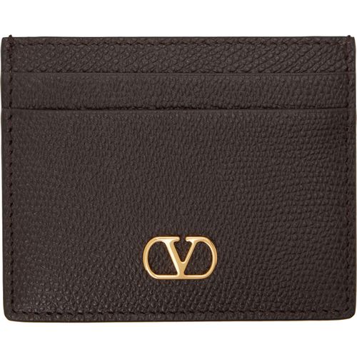 Brown VLogo Signature Grainy Calfskin Card Holder