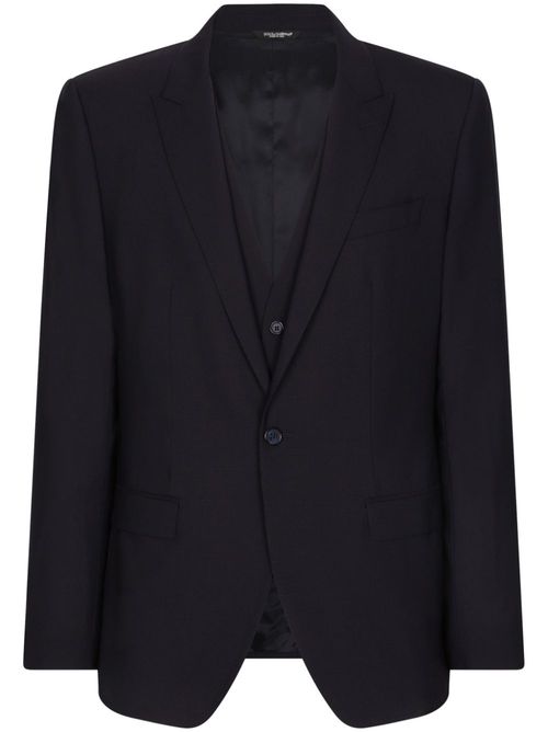 Single-breasted virgin-wool blazer and waistcoat set - Blue
