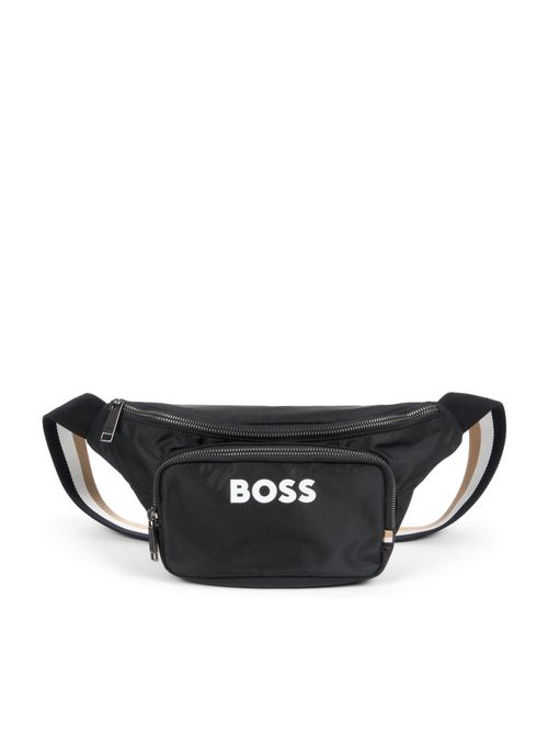 Structured Belt Bag With Contrast Logo in Black, Polyester