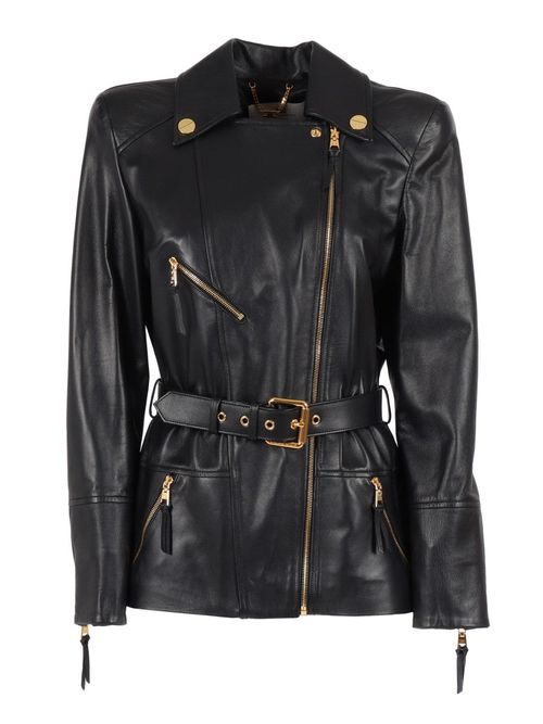 Fitted Sheepskin Leather Jacket With Belted Waist