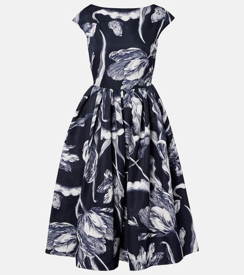 Floral cotton-blend faille midi dress